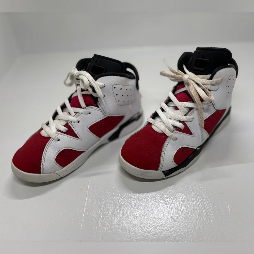 Kids Nike Air Jordan 6 Retro Carmine 13C Red White Black Youth Sneakers